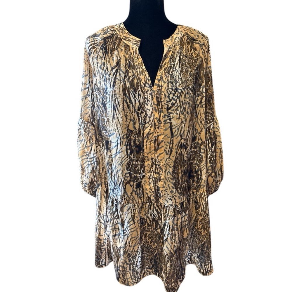 Peter Nygard Animal Print Long Sleeve Sheer Dress/Tunic